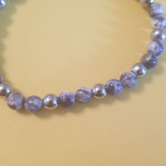Mens 6mm Beaded Sodalite 8" Expansion bracelet With Silvertone Beads New Custom - Picture 3 of 7